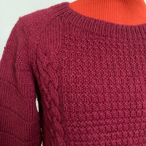 Raspberry Cable Sweater Hand knit Small Unisex - Picture 3 of 12